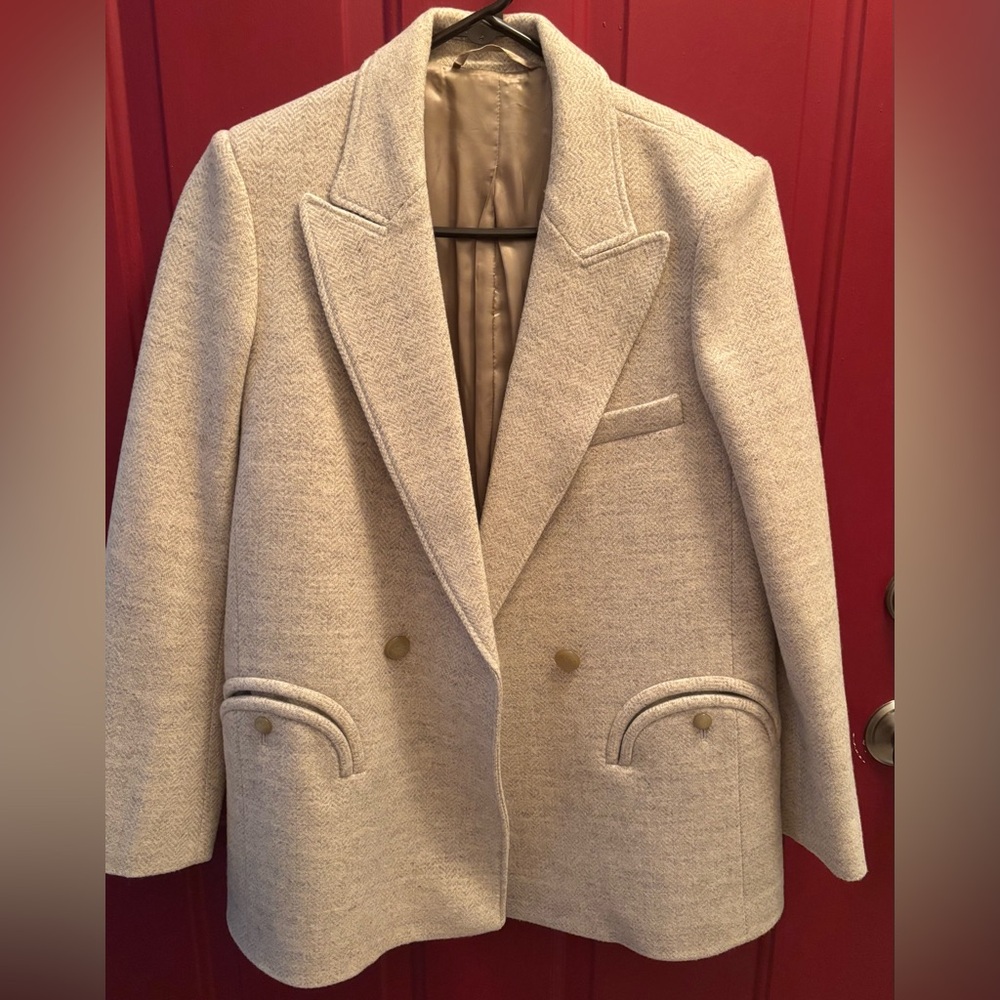 🍁BLAZÈ MILANO🍁Nwot Rare Neutral Double-Breasted Virgin Wool Chevron Blazer